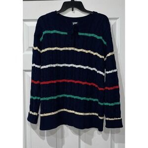 Lands' End Blue Striped Cable Knit Sweater‎ Size Large 14-16